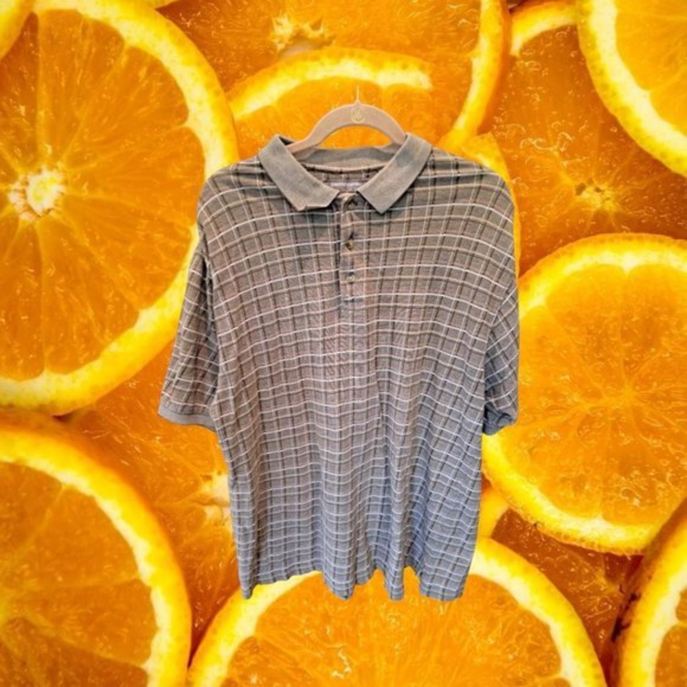 PIERRE Cardin Tan Plaid Polo Size XL